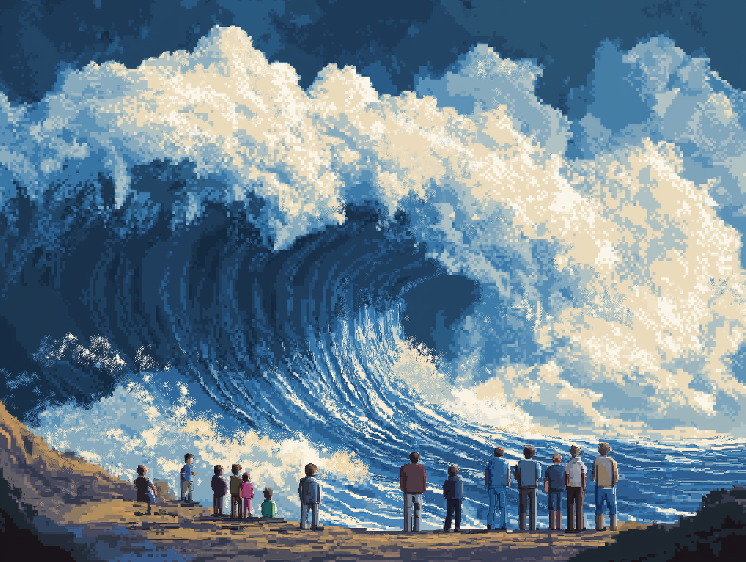 Crowd watching a giant wave