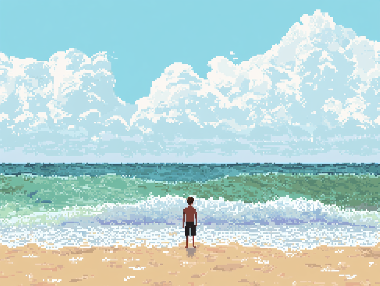 Person standing alone looking at ripples